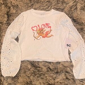 White Long Sleeve Top with Angel Graphic (Cupid great for Valentine’s Day)